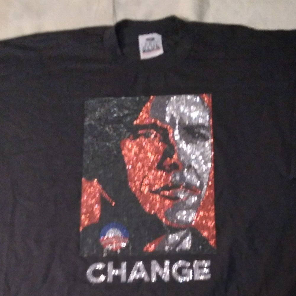 Barack Obama Change Portrait Rhinestones T-Shirt - Picture 2 of 9
